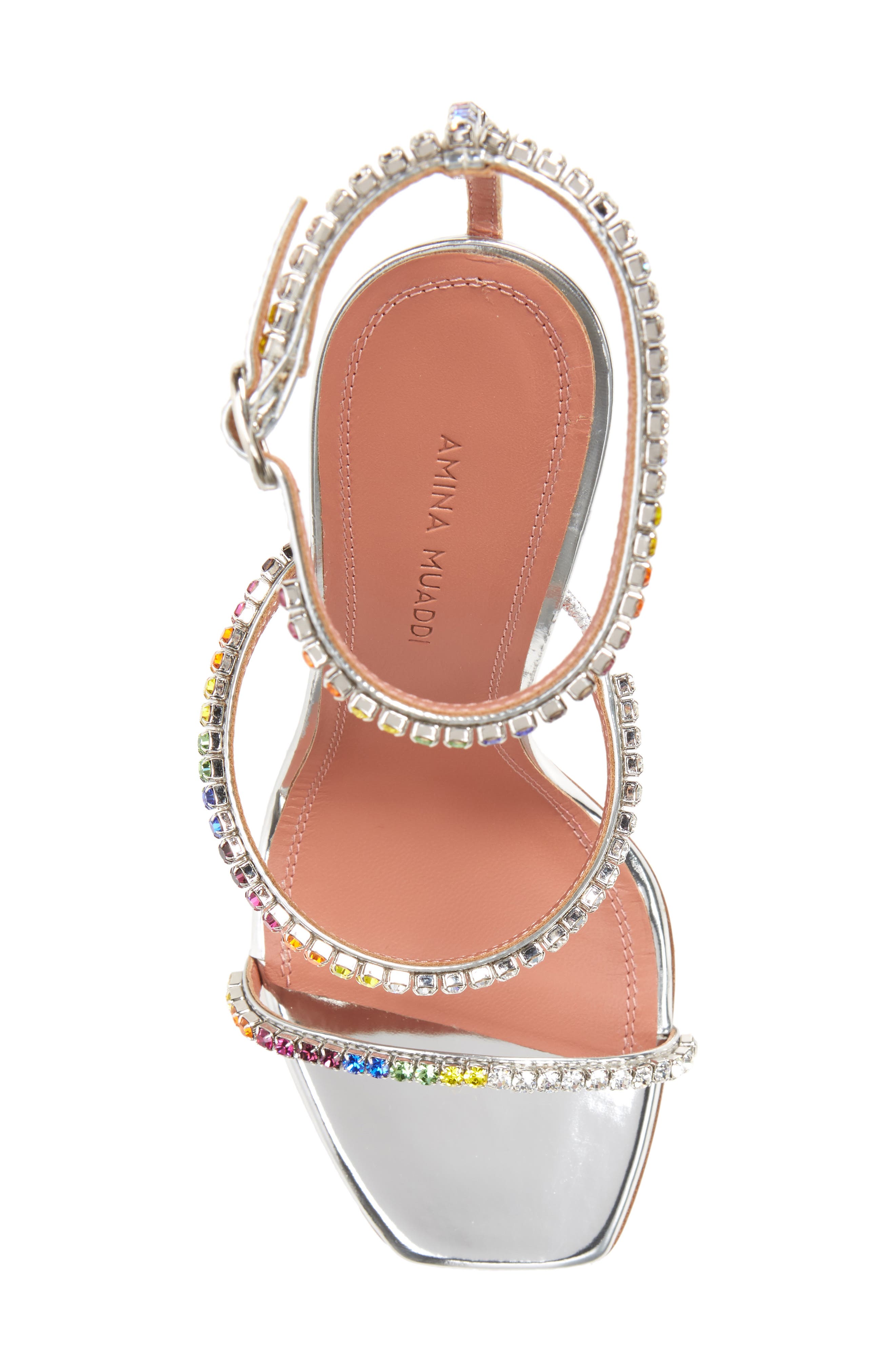 Amina Muaddi Gilda Sunset Rainbow Ankle Strap Sandal, Alternate, color, 