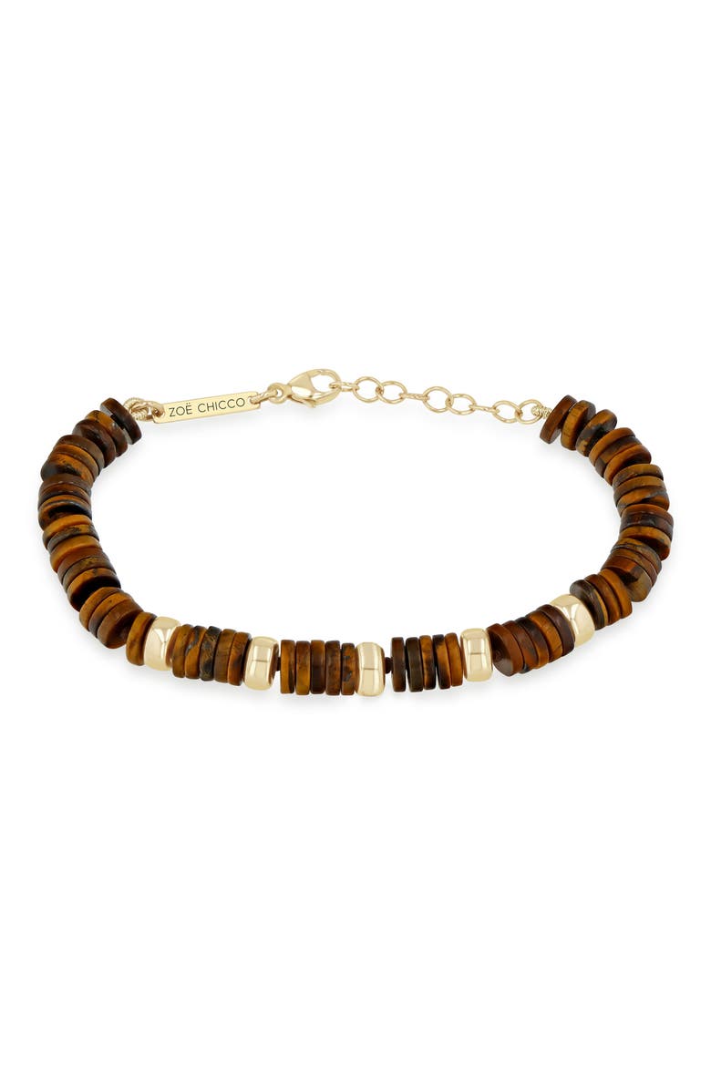 14K Yellow Gold Tiger's Eye Bead Bracelet, Main, color, 14K YELLOW GOLD