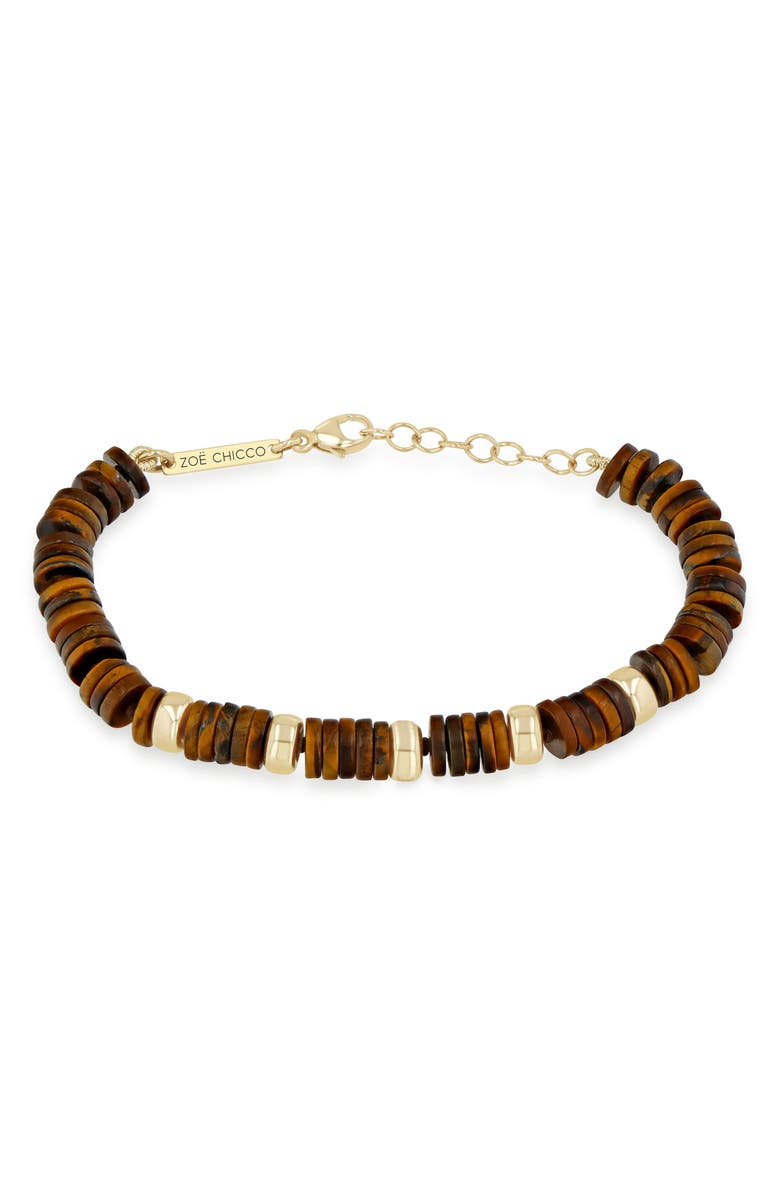 Zoë Chicco 14K Yellow Gold Tiger's Eye Bead Bracelet, Main, color, 14K Yellow Gold