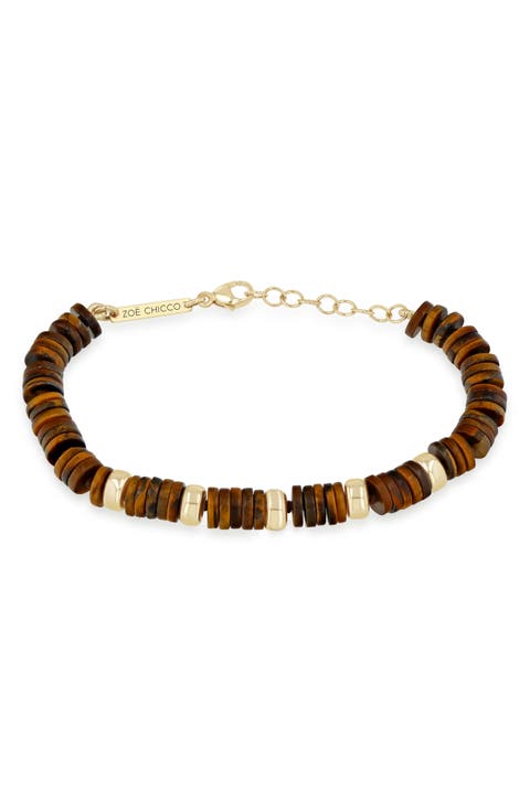 14K Yellow Gold Tiger's Eye Bead Bracelet