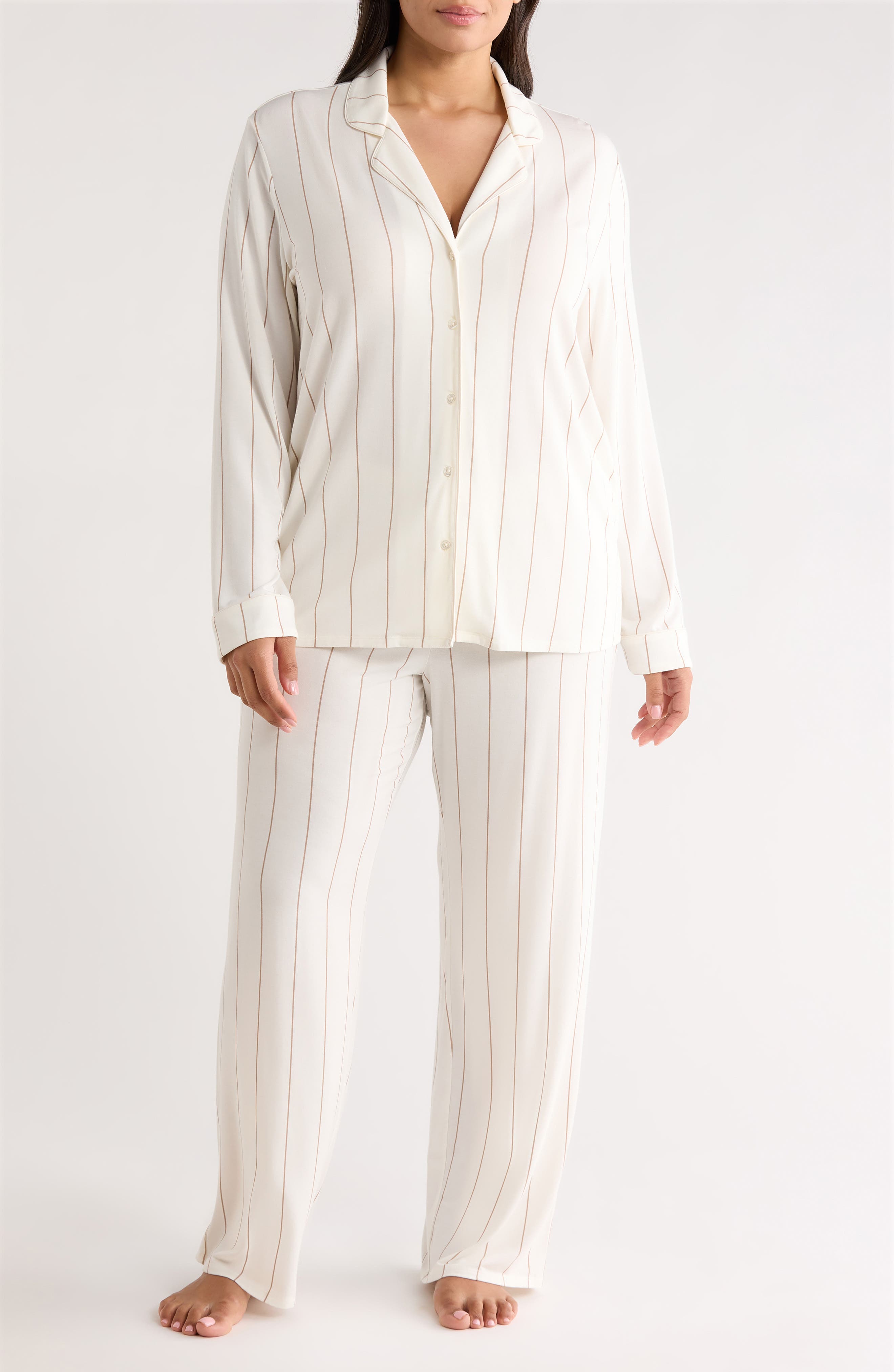 IVORY- TAN CALM PINSTRIPE