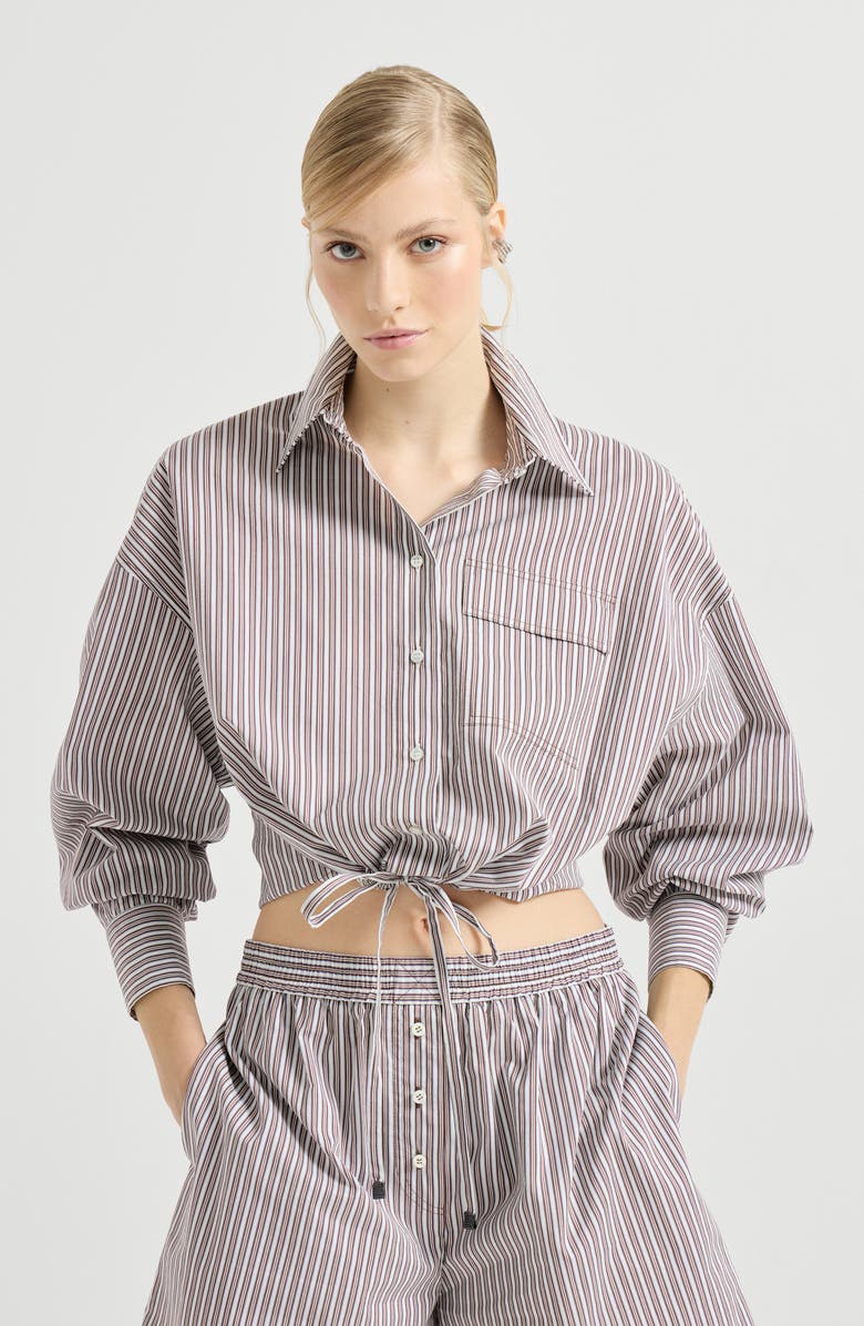 Brunello Cucinelli Striped poplin shirt, Alternate, color, Bordeaux