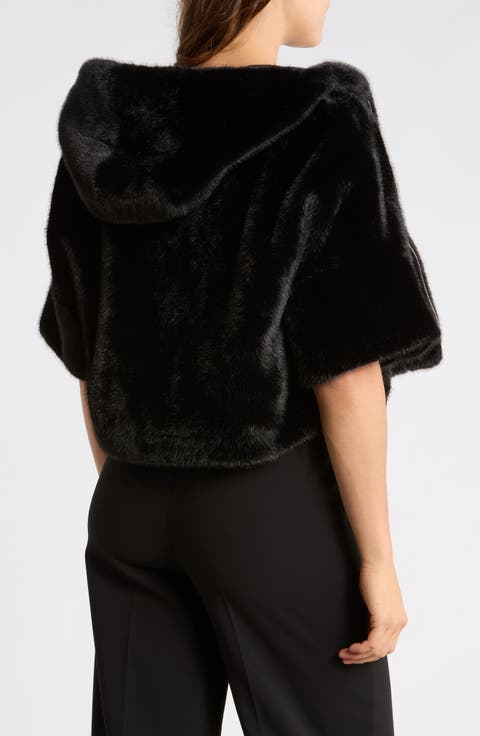 Faux Fur Hooded Cropped Jacket