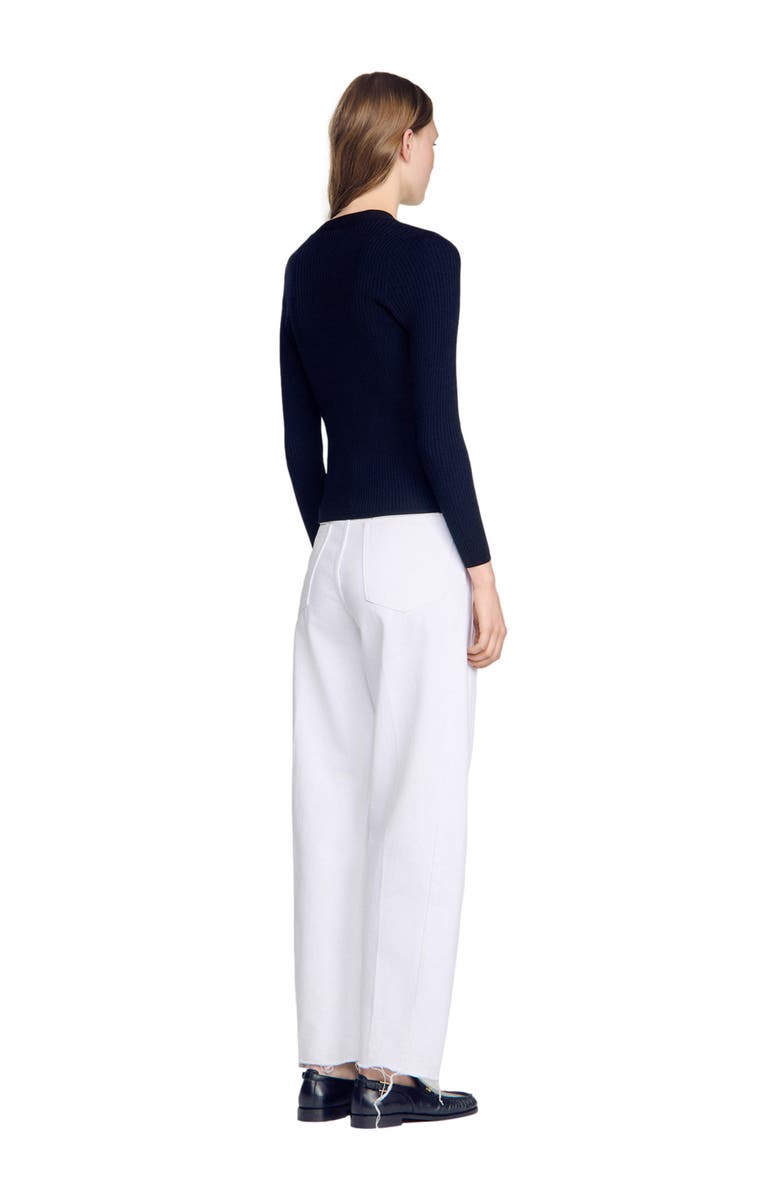 SANDRO Cardigan with lace panel, Alternate, color, Black