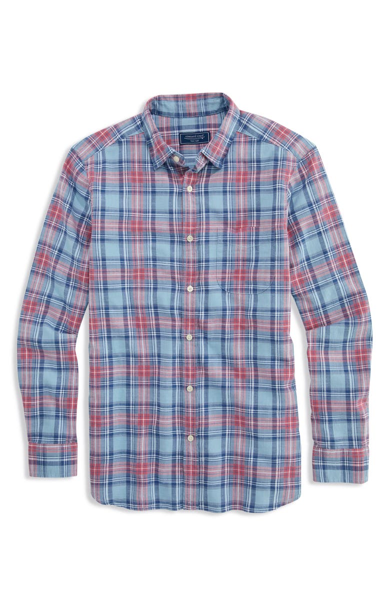 vineyard vines Folly Beach Plaid Island Slub Cotton Spread Collar, Main, color, Jake Blue