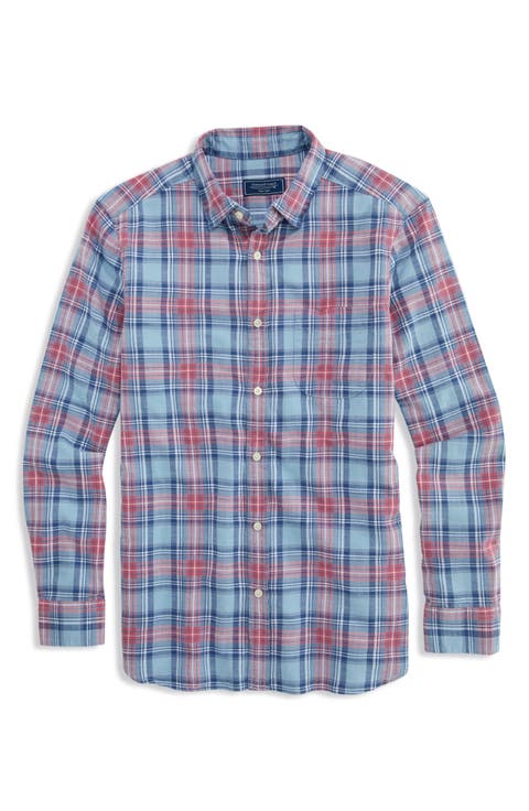 Folly Beach Plaid Island Slub Cotton Spread Collar