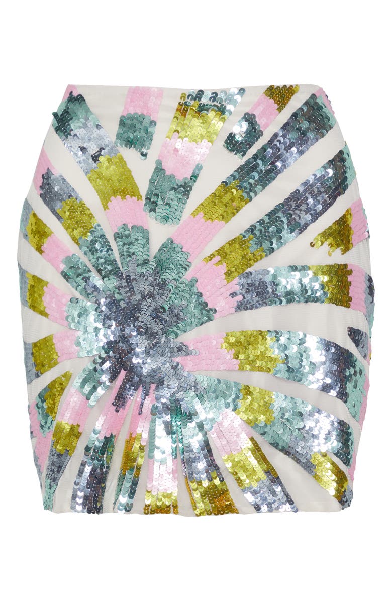 NASTY GAL Tie Dye Sequin Palm Miniskirt, Alternate, color,