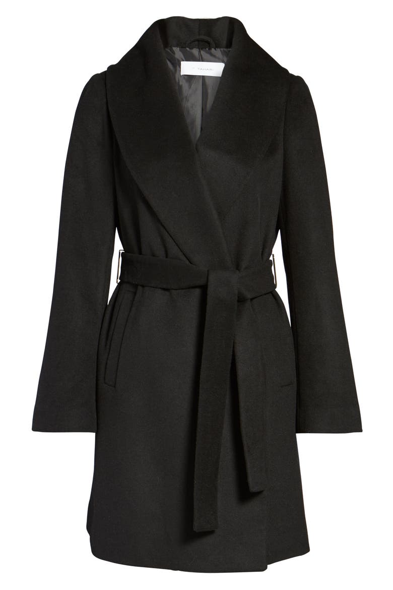Gabrielle Wool Blend Long Wrap Coat, Alternate, color, BLACK