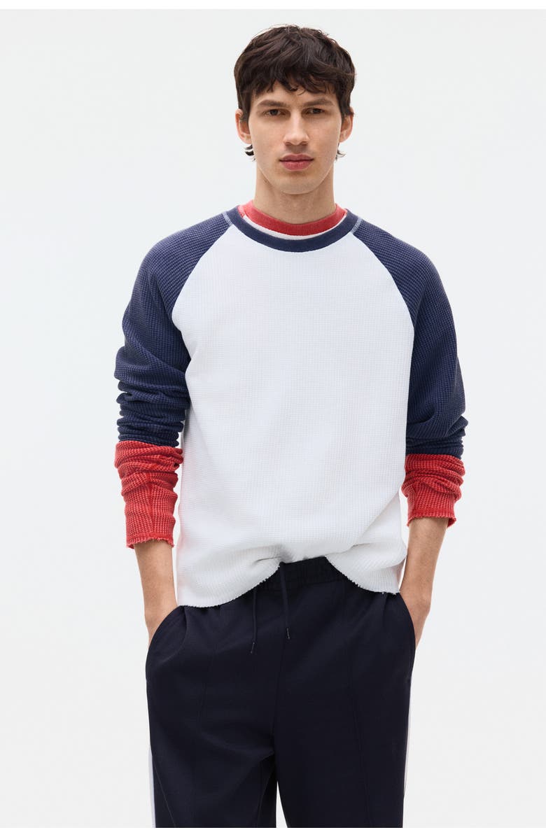 H&M Regular-fit waffled jersey shirt, Main, color, Dark Blue/Color Block
