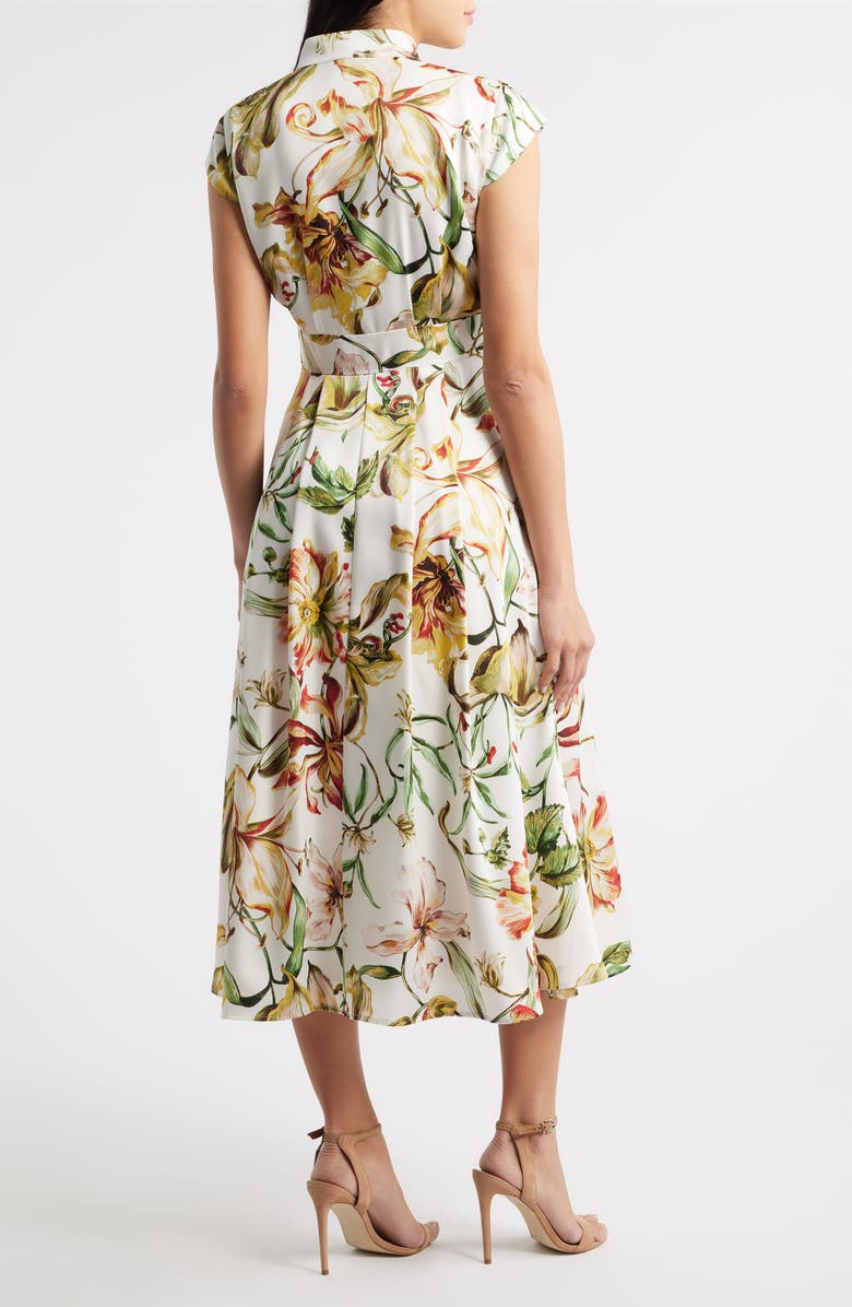 Tahari ASL Floral Cap Sleeve Shirtdress, Alternate, color, Ivory Multi