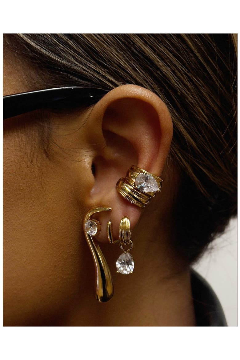 x Dezi The Perfect Pear Huggie Earrings, Alternate, color, GOLD