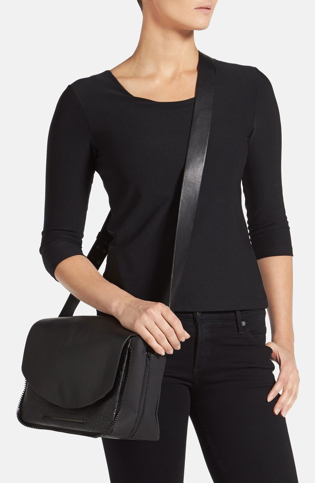 'Saddle' Crossbody Bag, Alternate, color, BLACK