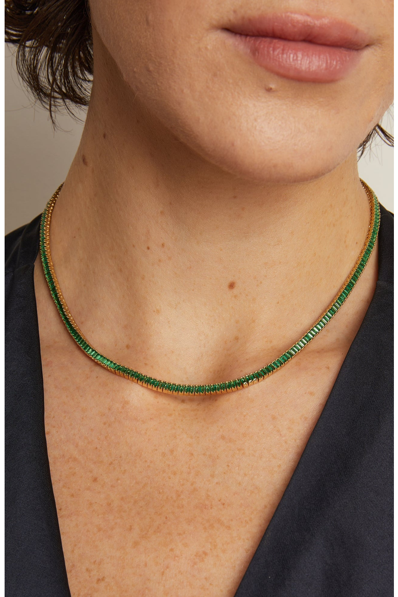 Lab Grown Green Emerald Baguette Tennis Necklace, Alternate, color, Green Emerald