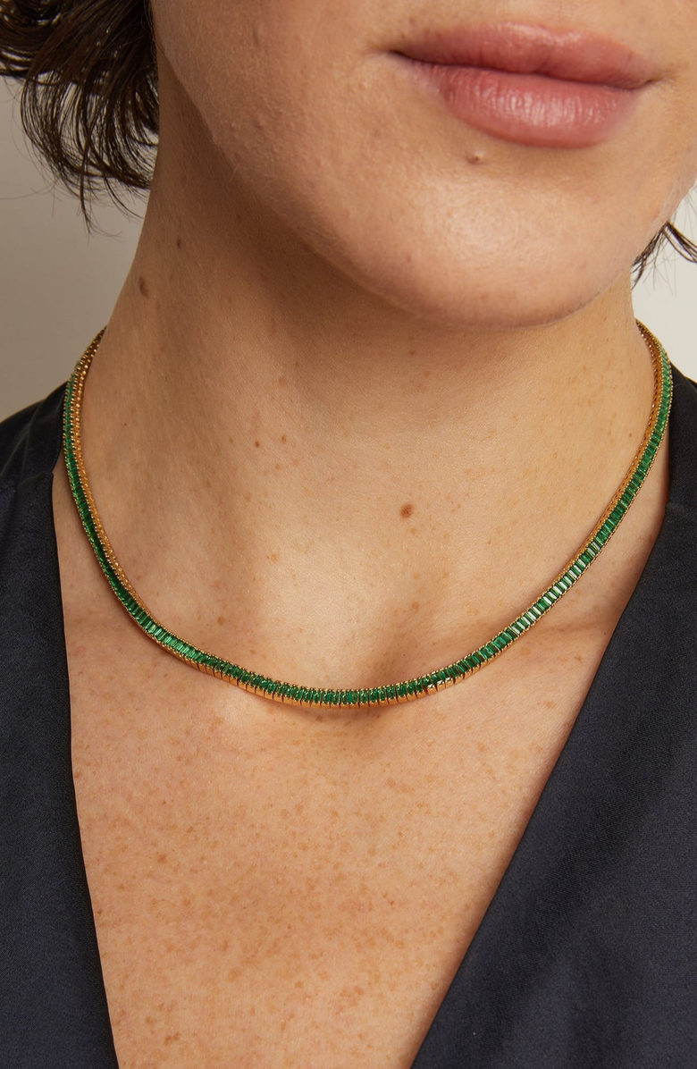 Aurate New York Lab Grown Green Emerald Baguette Tennis Necklace, Alternate, color, Green Emerald