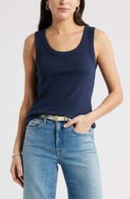 Caslon® Scoop Neck Rib Cotton Tank