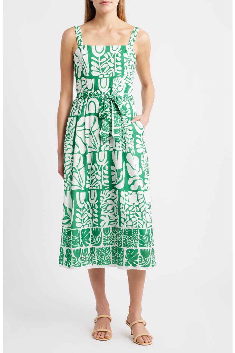 Mixed Print Dress, Main, color, GREEN WHITE