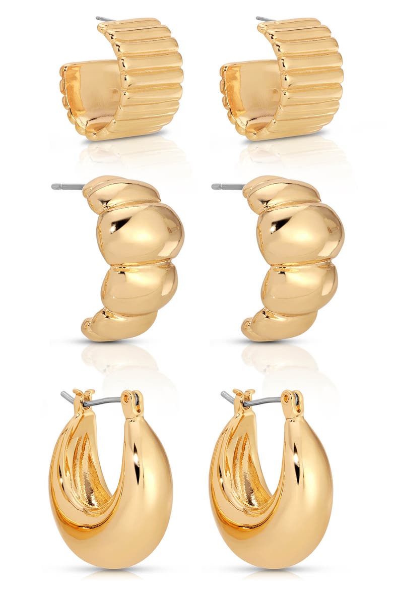 Golden Age Set of 3 Huggie Hoop Earrings, Alternate, color, GOLD