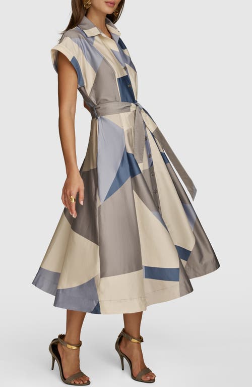 DONNA KARAN DONNA KARAN NEW YORK GEO COLORBLOCK BELTED MIDI SHIRTDRESS 