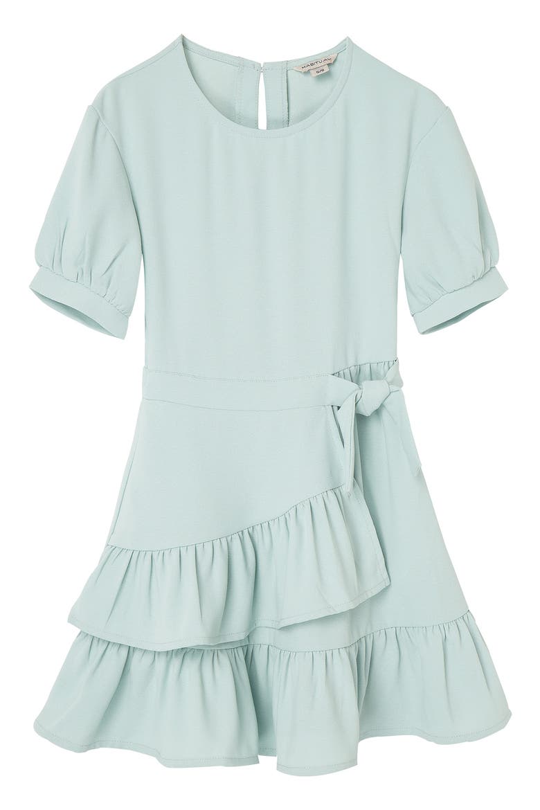 Kids' Faux Wrap Ruffle Dress, Main, color, AQUA