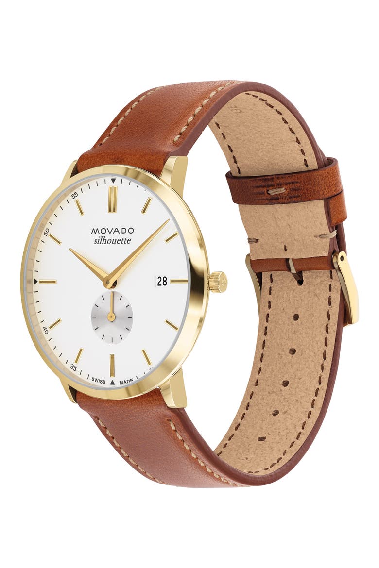 Heritage Silhouette Leather Strap Watch, 40mm, Alternate, color, WHITE