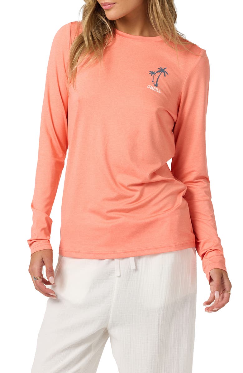 O'Neill Breezy Long Sleeve Rashguard, Main, color, Heather Peach Echo