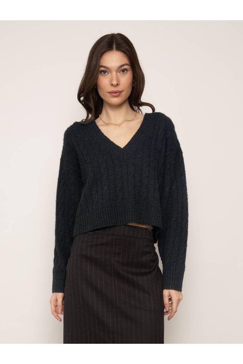 Yorke Cable Crop Vneck, Main, color, BLACK
