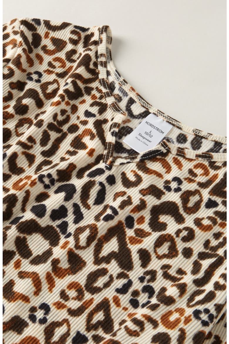 Kids' Print Rib Two-Piece Pajamas, Alternate, color, TAN CUTE CHEETAH SPOT