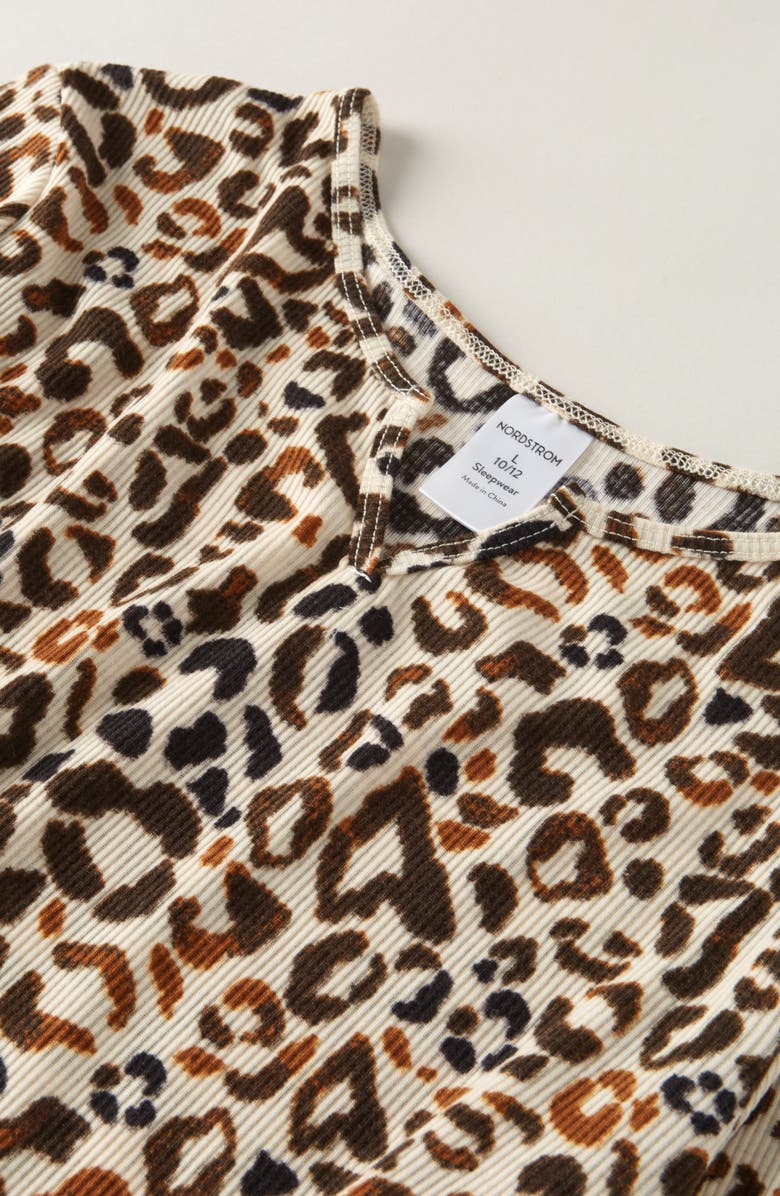 Nordstrom Kids' Print Rib Two-Piece Pajamas, Alternate, color, Tan Cute Cheetah Spot