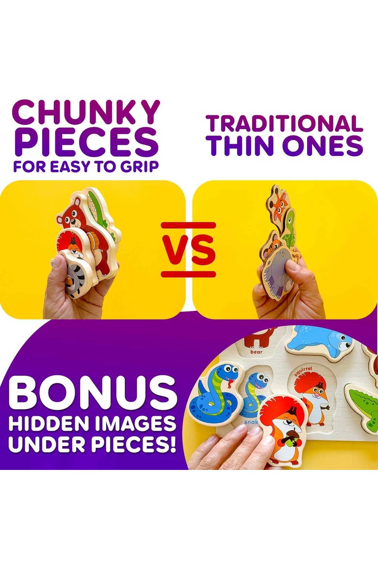 Wooden Puzzle Set for Toddlers - Educational Puzzles, Alternate, color, Chunky Animals