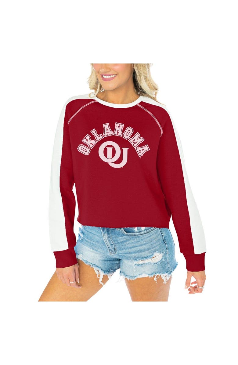 GAMEDAY COUTURE Women's Gameday Couture Crimson Oklahoma Sooners Blindside Raglan Cropped Pullover Sweatshirt, Alternate, color, Crimson