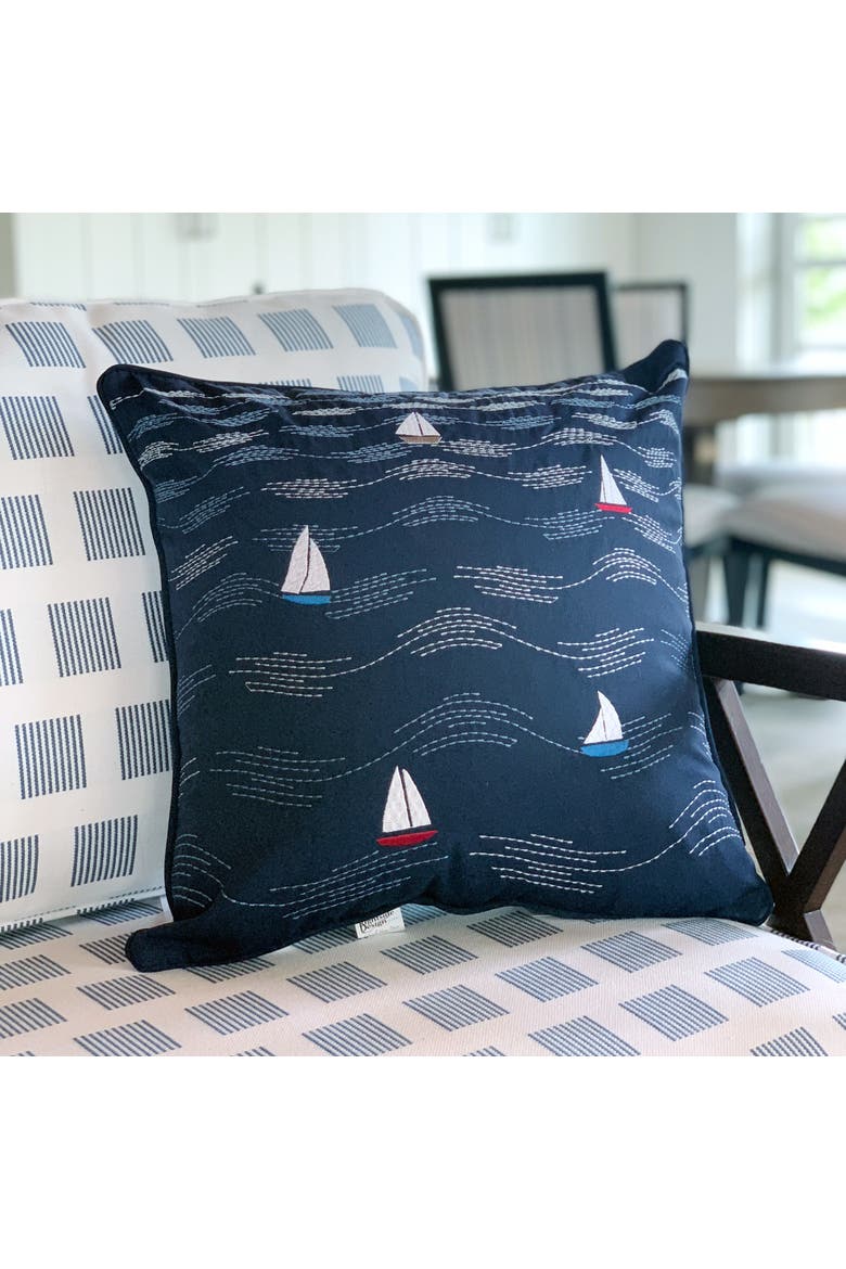 Cape Series Modern Waves Indoor/Outdoor Accent Throw Pillow Decor, Alternate, color, Blue