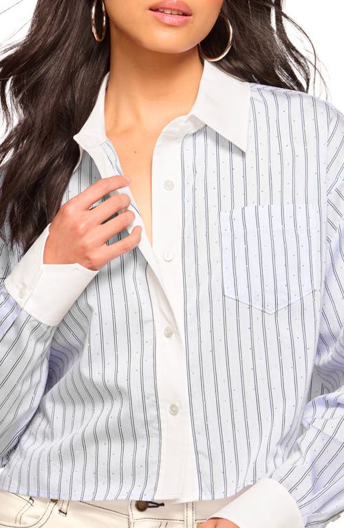 Shop Ramy Brook Lennox Rhinestone-embellished Stripe Button-up Shirt In Blue Stripe