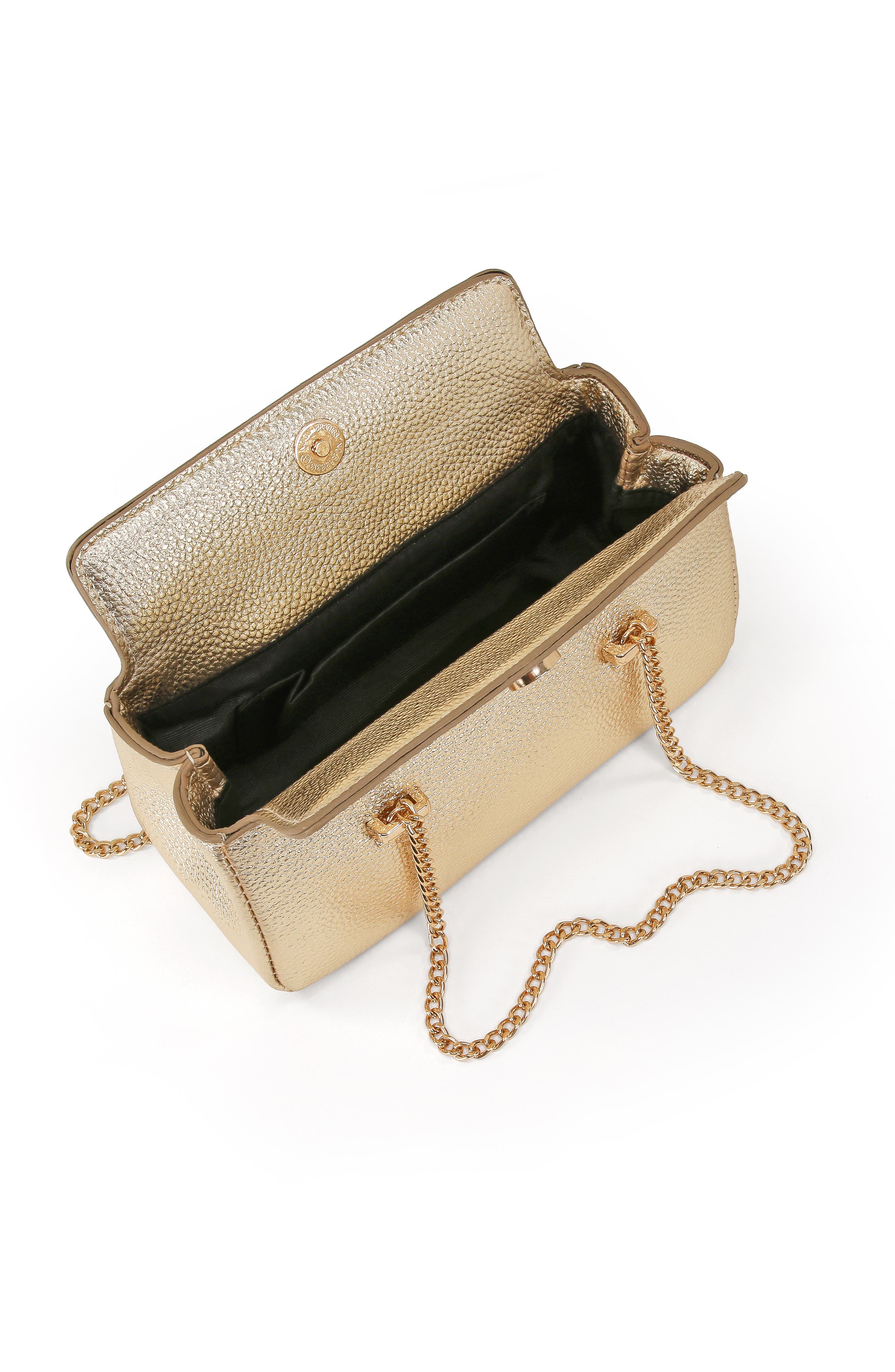 Jewel Badgley Mischka Senna Faux Leather Vintage Inspired Clutch, Alternate, color, Gold