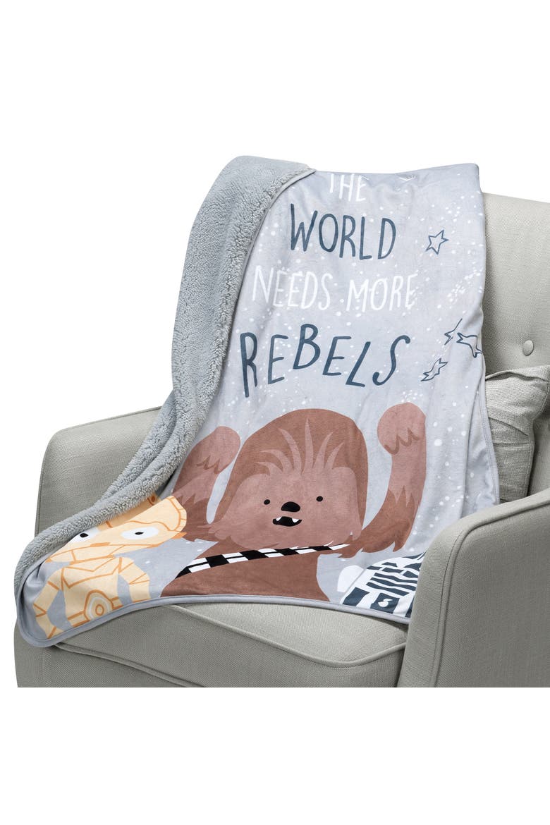 Star Wars Rebels R2D2/C-3PO/Chewbacca Soft Faux Shearling Baby Blanket, Alternate, color, Gray