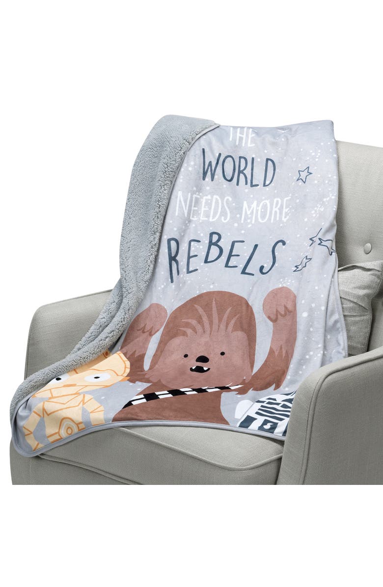 Lambs & Ivy Star Wars Rebels R2D2/C-3PO/Chewbacca Soft Faux Shearling Baby Blanket, Alternate, color, Gray