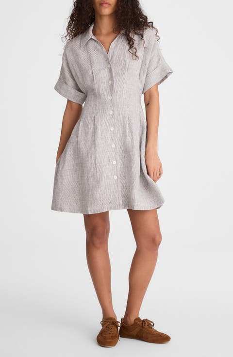 Pleated Linen Mini Shirtdress