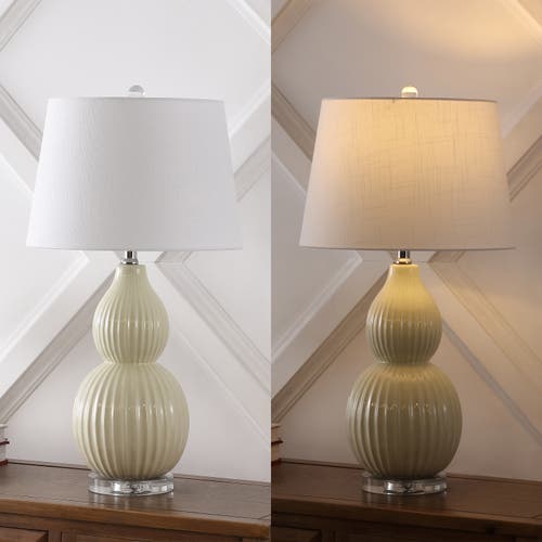Jonathan Y Thatcher 28.25" Contemporary Transitional Ceramic Led Table Lamp In Light Olive