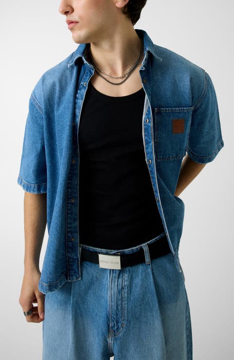 Oversize Crop Stretch Cotton Denim Shirt