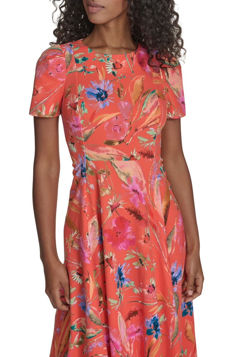 Calvin Klein Floral Midi Dress, Alternate, color, Ember Multi