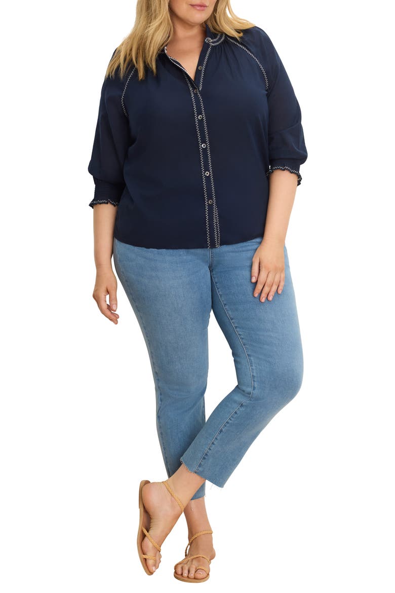 Zigzag Stitch Button-Up Shirt, Alternate, color, DARK INDIGO