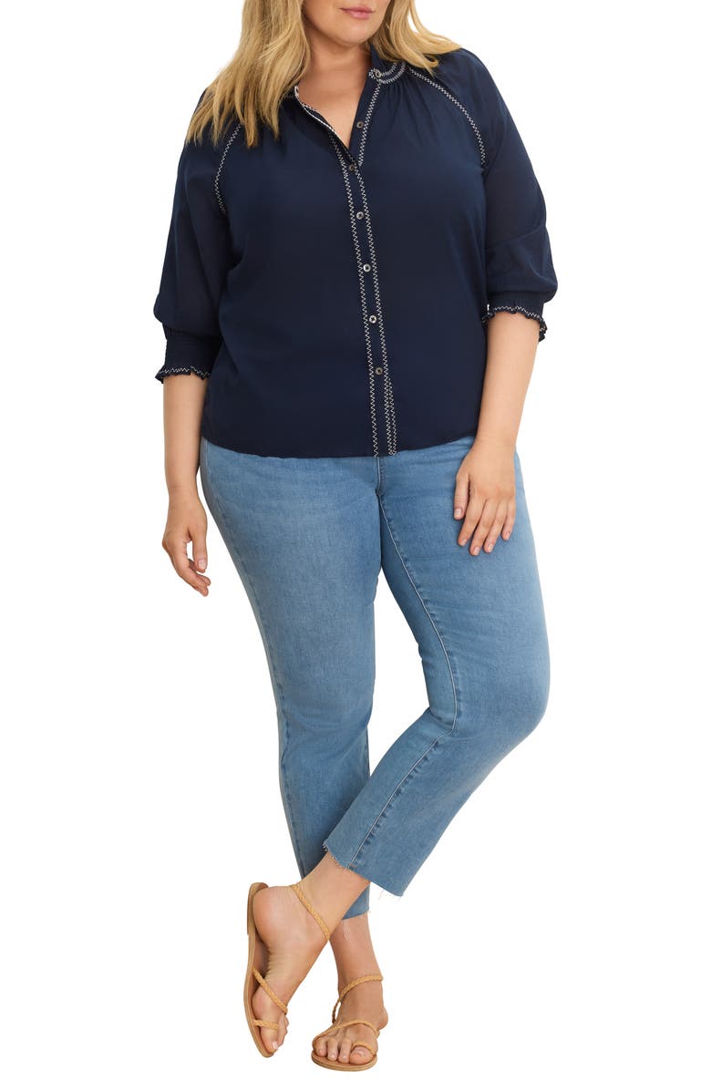 NIC+ZOE Zigzag Stitch Button-Up Shirt, Alternate, color, Dark Indigo