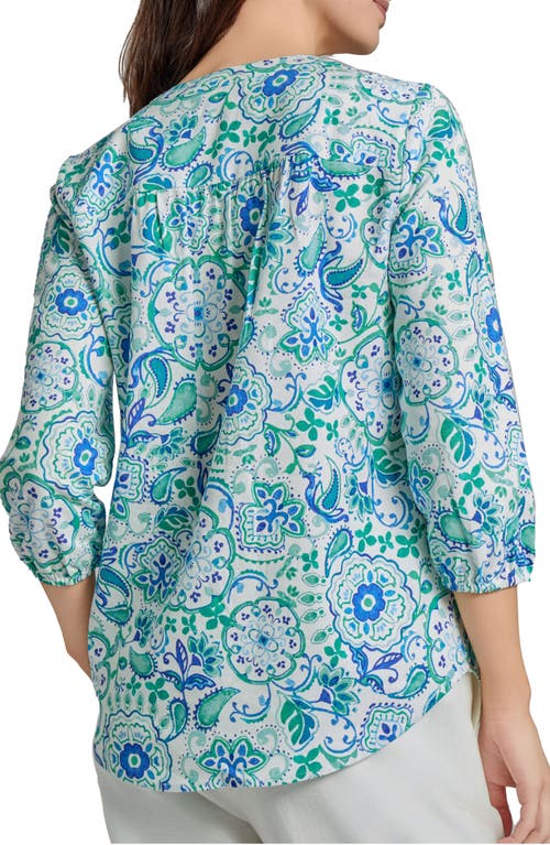 Jones New York Floral Paisley V-neck Linen Blend Tunic In Nyc White Multi