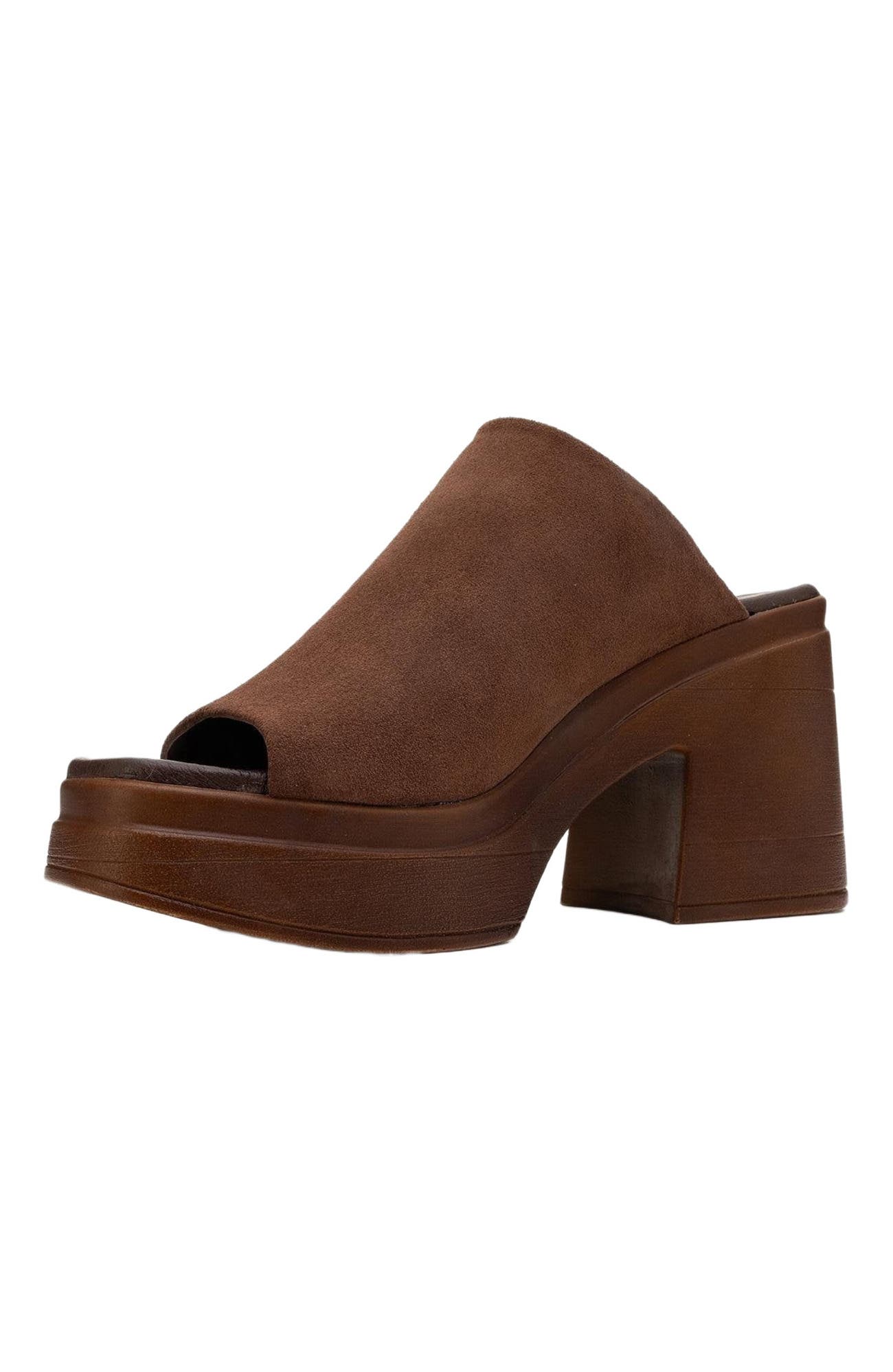 Nola Leather Platform Mules, Alternate, color, Dark Brown Suede Leather