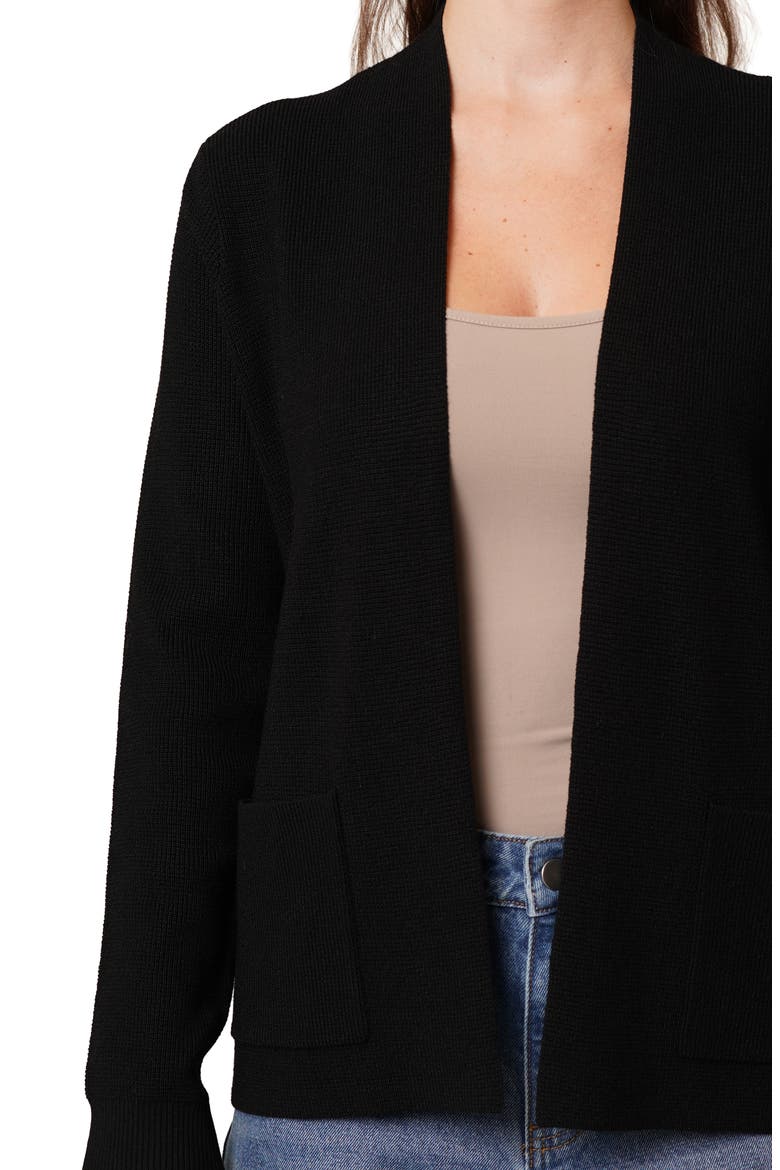 Open Front Waffle Cardigan, Alternate, color, BLACK
