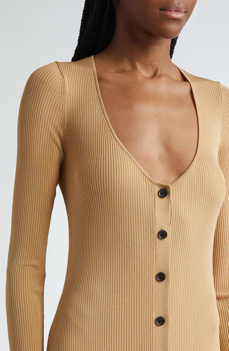 Proenza Schouler Athena Long Sleeve Button Front Rib Maxi Dress, Alternate, color,