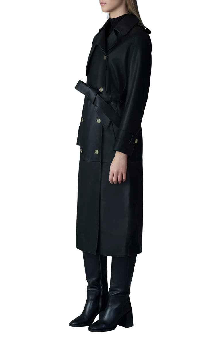 Mackage Gael-V Double Breasted Lambskin Leather Trench Coat, Alternate, color, Black-Gold