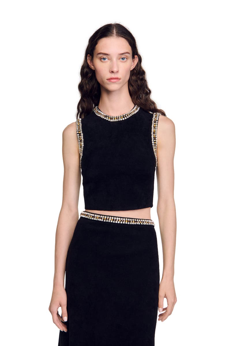 SANDRO Jewellery-neck knit top, Alternate, color, 