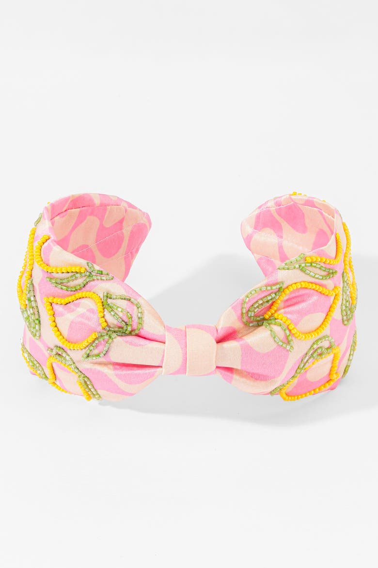 Lemon Pop Printed Knotted Headband, Alternate, color, Metallic Silver