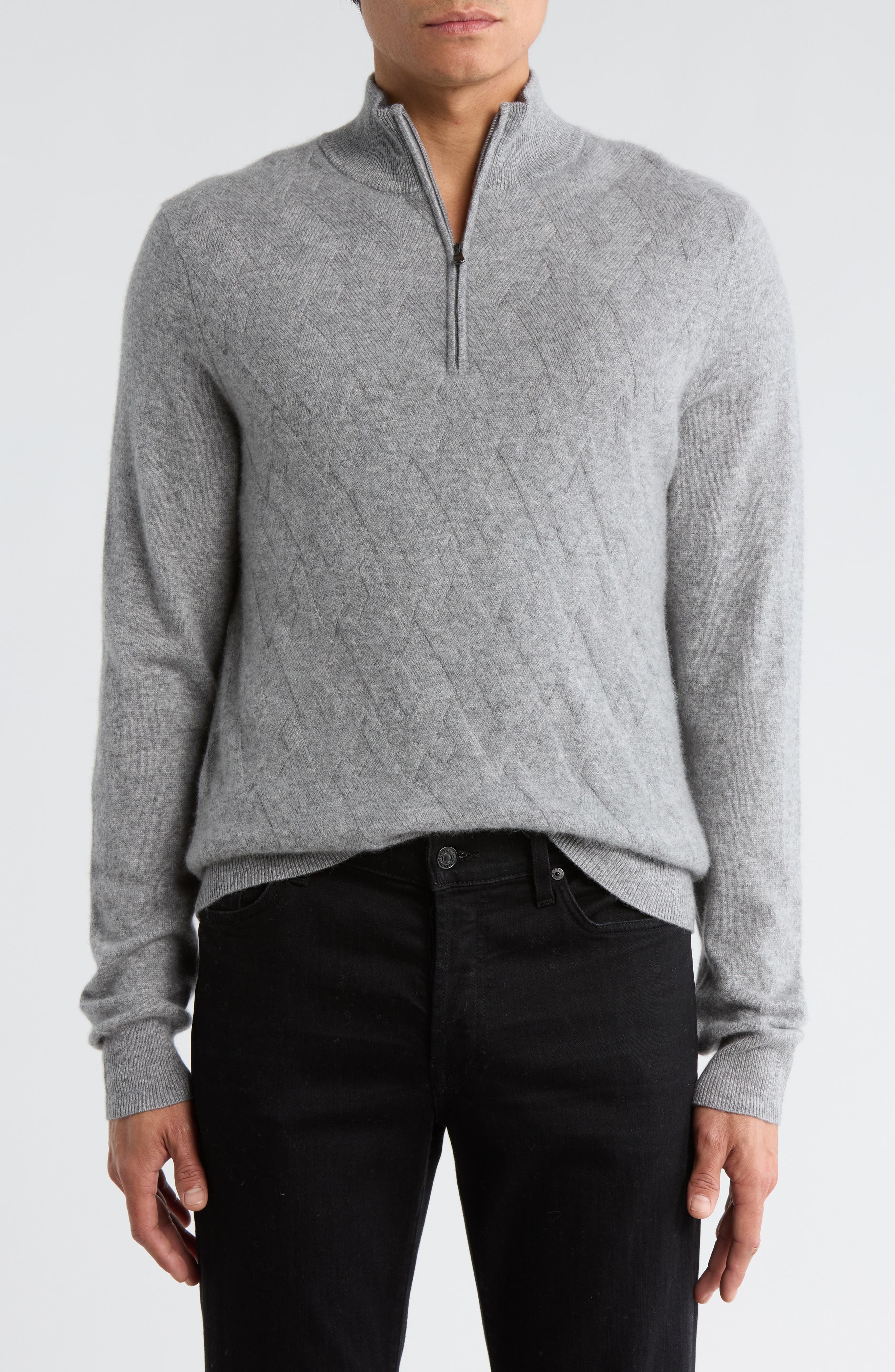 Amicale Jacquard Cashmere Quarter Zip Sweater