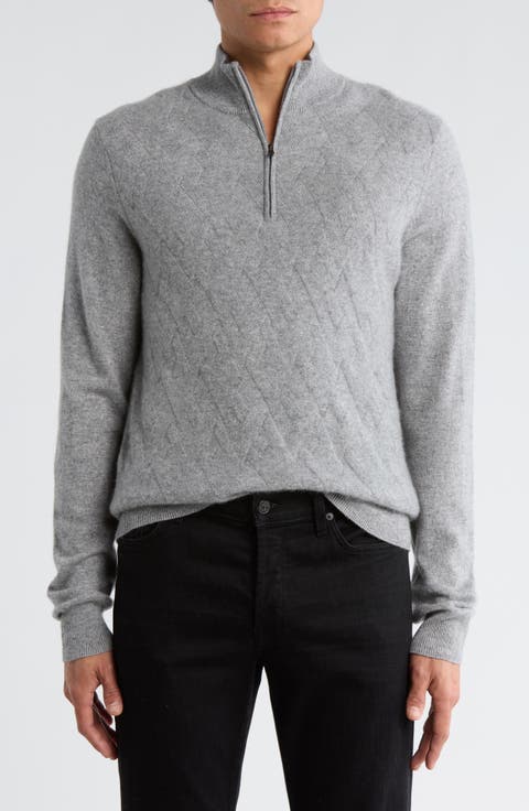 Jacquard Cashmere Quarter Zip Sweater